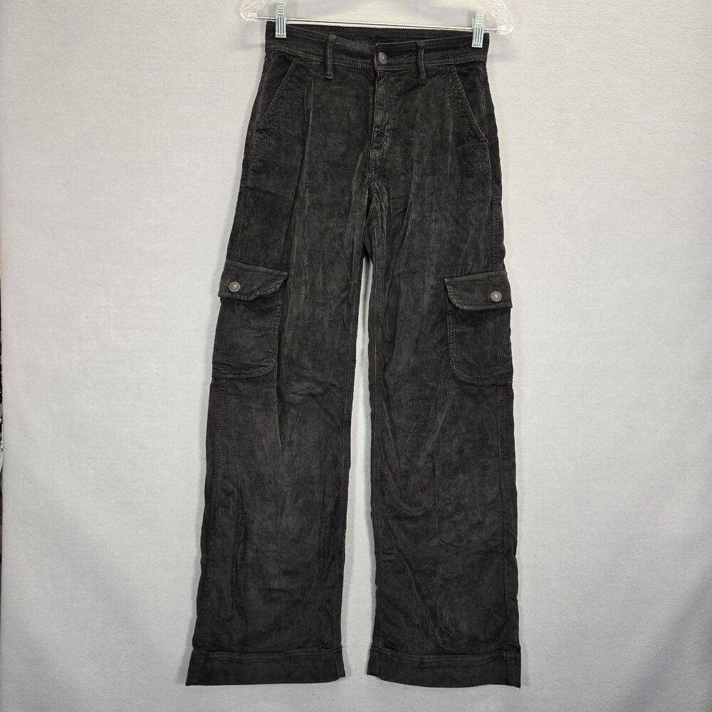 American Eagle Corduroy Pants Womens Size 000 Mid Rise Wide Leg Cargo